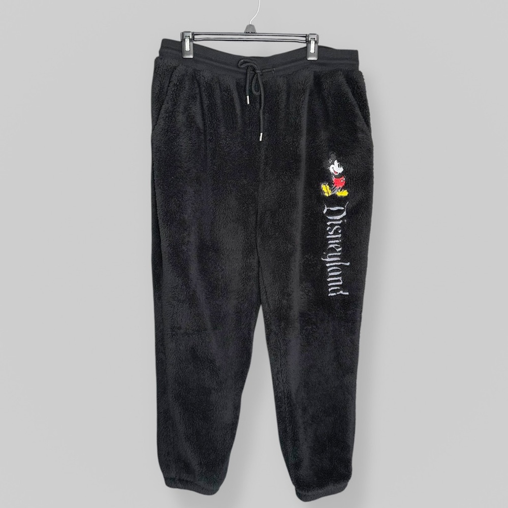 Disneyland Size Large Mickey Mouse Sleep Pants Black Super Plush Fleece Lounge